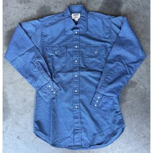 VTG Mens Sz L (15 1/2 34) Ruddock Shirts Blue Western Pearl Snap Long Sleeve